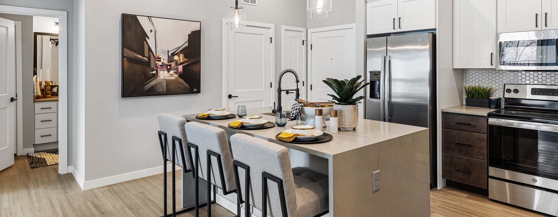 bright kitchen with island